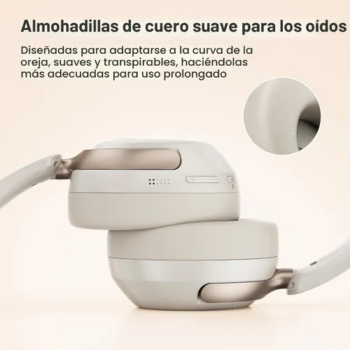 Vista 3 de LORELEI QC30 Auriculares híbridos con cancelación activa de ruido, Bluetooth inalámbrico sobre la oreja, piel proteica beige, control activo