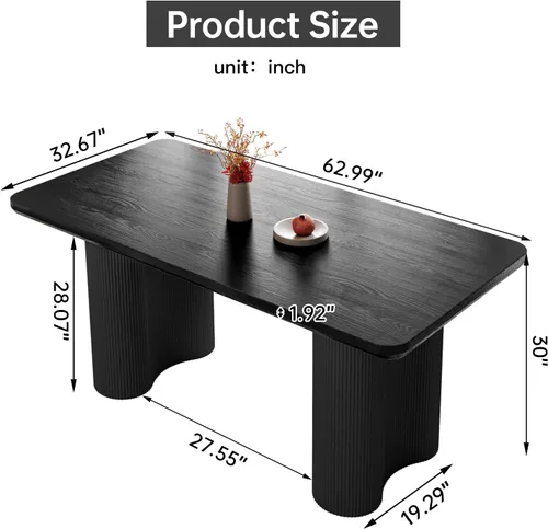 Vista 2 de Mesa de comedor rectangular de 62.99 pulgadas para 4-6 personas, mesa de cocina moderna con patas en forma de onda, mesas de comedor para cocina