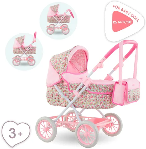 Vista 4 de Corolle Cochecito de muñeca de bebé para niñas, cochecito de bebé plegable de juguete para muñecas con diseño de carro, cochecito rosa