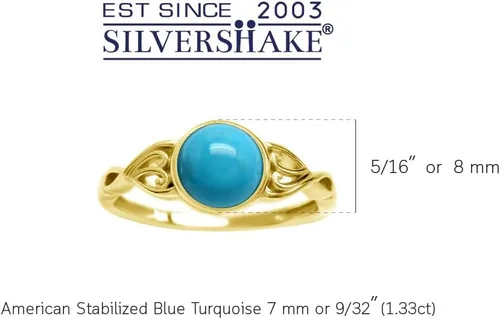 Vista 3 de Silvershake Anillo solitario de plata de ley 925 chapada en oro blanco o amarillo de 0.276 in con forma redonda genuina para mujer Turquesa