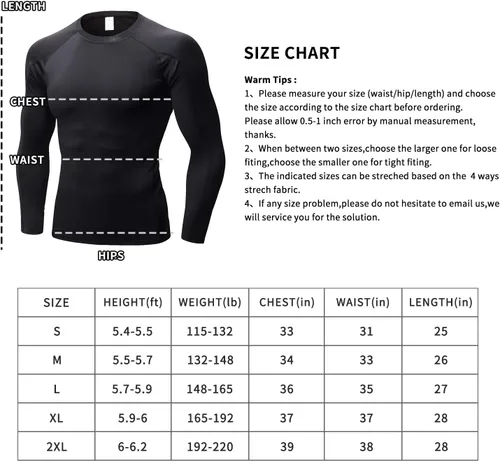 Vista 4 de Men's Compression Shirts Long Sleeve, Base-Layer Quick Dry Workout T Shirts Sports Running Tops for Gym