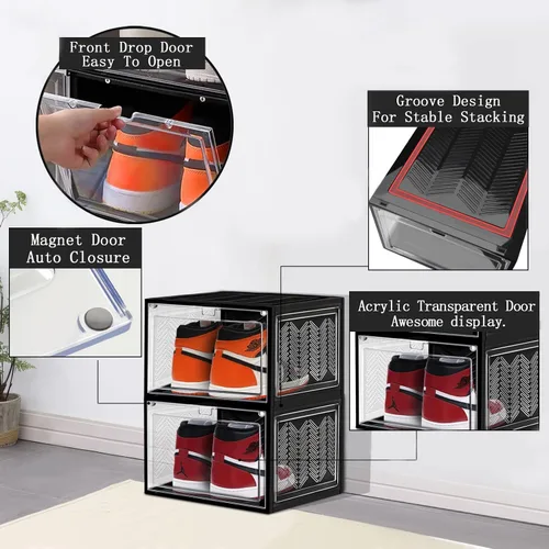 Vista 6 de Cajas de zapatos para zapatos, organizador de zapatos para armario, cajas de almacenamiento de zapatos, cajas de zapatos transparentes, cajas