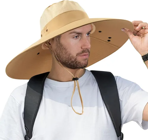 Vista 9 de Sombrero de pesca de ala súper ancha UPF 50+, sombrero de safari solar con solapa extraíble para el cuello