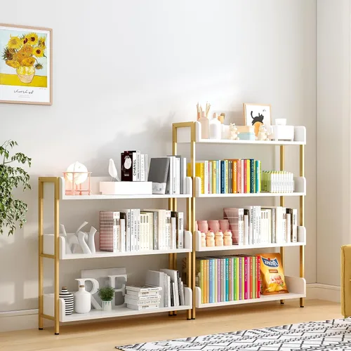 Vista 8 de Estantería de Libros Abierta y Amplia - Moderna Estantería de Libros de Exhibición de Pie de 3 Niveles con Paneles de Tres Lados para Hogar y Blanco
