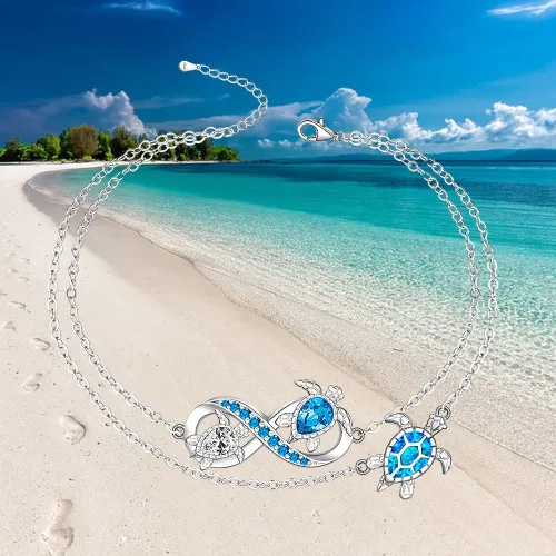 Vista 5 de Fenthring Sea Turtle Anklet Bracelets for Women Sterling Silver Ankle