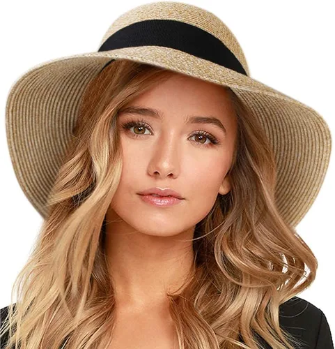 Vista 11 de FURTALK Sombrero de paja para mujer, con protección UV, plegable, plegable, para verano, con protección UV Negro