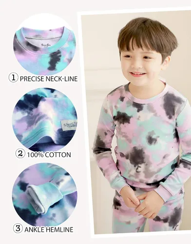 Vista 6 de VAENAIT BABY 12M-12Y Toddler Kids Boys Girls 100% Cotton Marbling Tiedye Sung Fit Sleepwear Pajamas 2pcs Pjs Set
