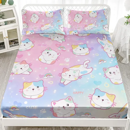 Vista 30 de AILONEN Lovely Bear - Juego de sábanas bajeras tamaño Queen, juego de ropa de cama con pajarita de dibujos animados para niños y niñas, sábana
