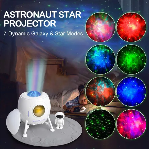 Vista 2 de Proyector de estrellas y galaxias astronautas, luz nocturna, Space Man Lander Astronauta Buddy Starry Nebula Proyector de techo Sky LED Starlight