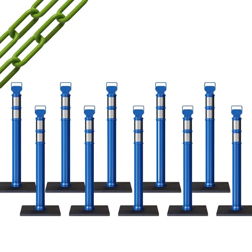Vista 38 de CCW 10-Pack 45" Delineador Post Kit, 3" Collares reflectantes, 10 lb Base de goma (10 postes azules con cadena negra de 50 pies)