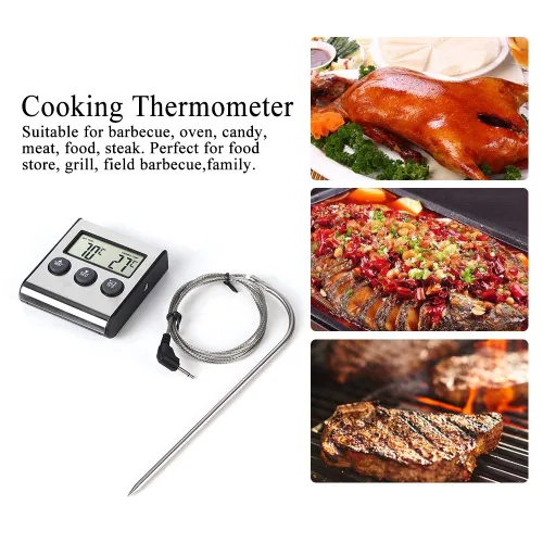 Vista 5 de Termómetro digital de cocina, termómetro LCD de cocina, termómetro de barbacoa para cocinar carne a la parrilla termómetro con función