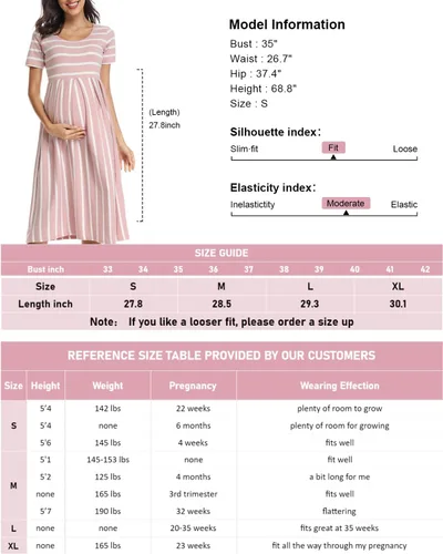 Vista 6 de BBHoping Vestido de maternidad casual a rayas para mujer, manga corta y 34, longitud hasta la rodilla, ropa de embarazo para baby shower