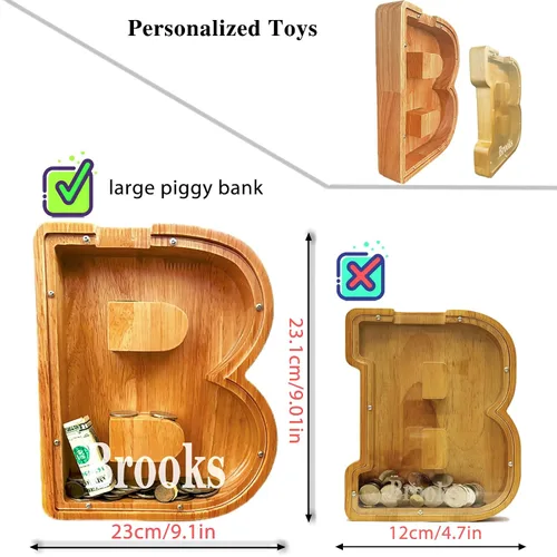 Vista 6 de Alcancía personalizada grande de madera con letras, alcancía de monedas, alcancía personalizada con nombre, puede usarse como regalo de Navidad