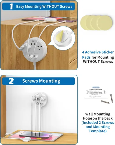 Vista 6 de NTONPOWER - Cable de extensión plano de 25 pies, regleta de alimentación de enchufe plano con 3 tomas, 4 puertos USB (2 USB C), cable de extensión