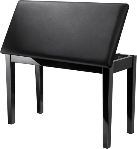 Vista 7 de Donner Banco de piano dúo con almacenamiento, banco de teclado de madera maciza, taburete, silla, asiento con libro de piano, acolchado con esponjas