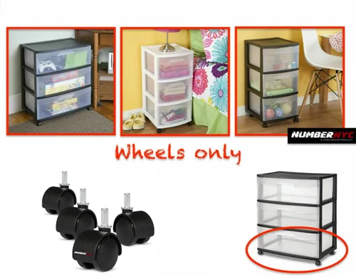 Vista 3 de 4 ruedas giratorias para carritos de 3 cajones Sterilite y unidades de cajones de almacenamiento, ruedas de repuesto de 1 1/2 pulgadas por NUMBERNYC