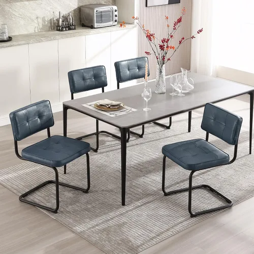 Vista 18 de Zesthouse Juego de 2 sillas de comedor de metal industrial, sillas de cocina tapizadas de cuero sintético con base de metal negro, para cocina