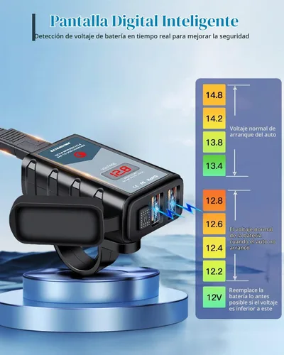 Vista 3 de EXTRACTME Cargador USB de motocicleta de 6.8 A, carga rápida 3.0 Dual USB Cargador de teléfono para motocicleta con voltímetro e interruptor