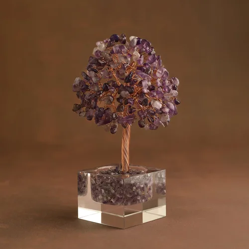 Vista 4 de Árbol de la vida de cristal de amatista, decoración de escritorio de oficina en casa, árbol bonsái hecho a mano para calmar, curación espiritual