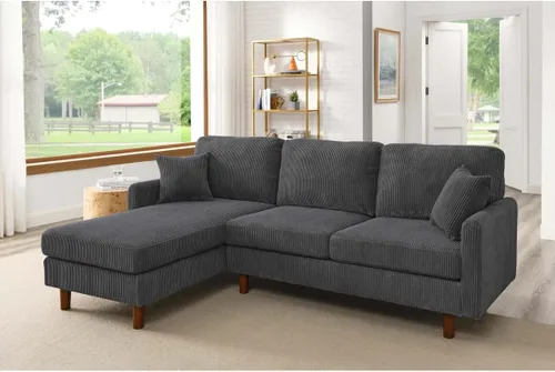 Vista 17 de Sofá seccional en forma de U de gran tamaño con asiento profundo de pana con marco de madera maciza, sofá modular cómodo moderno con reposabrazos