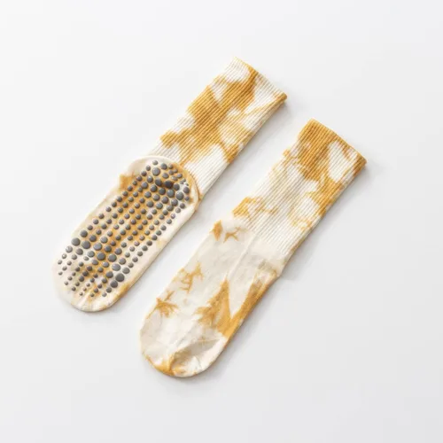 Vista 4 de Calcetines de yoga y pilates con empuñaduras para mujer, antideslizantes, coloridos, teñido anudado, acolchados, calcetines para bailar en barra