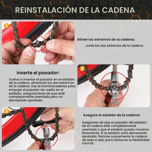 Vista 7 de Conjunto de herramientas de reparación de cadena de bicicleta Oumers, herramienta de rotura de cadena de bicicleta, alicates de eslabón maestro