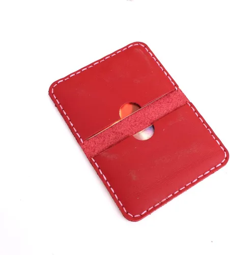 Vista 8 de Cartera de cuero genuino tarjetero MinimalistFolding Card Case Bolsillo frontal Paquete de tarjetas de artesanía rojo