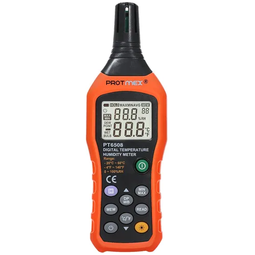 Vista 9 de PT618 Medidor de Temperatura y Humedad, Termómetro Higrómetro con Ambiente, Punto de Rocío, Bulbo Húmedo para Interior/Exterior MÍN, MÁX, Retención