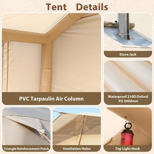 Vista 5 de Inflatable Camping Tent with Hand Pump Waterproof Outdoor Blow up Tent 2-8 Person Oxford 4 Season Glamping Air Tent Cabin House with Mesh Windows &