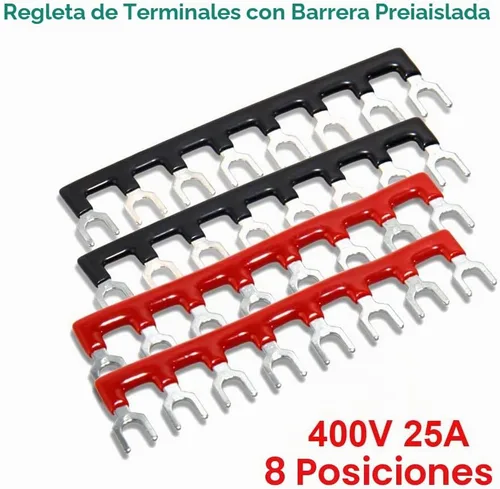 Vista 5 de 8 piezas (4 conjuntos) Bloques de tira de terminal de tornillo de doble hilera de 8 posiciones 600V 25A con cubierta + tira de barrera de terminales