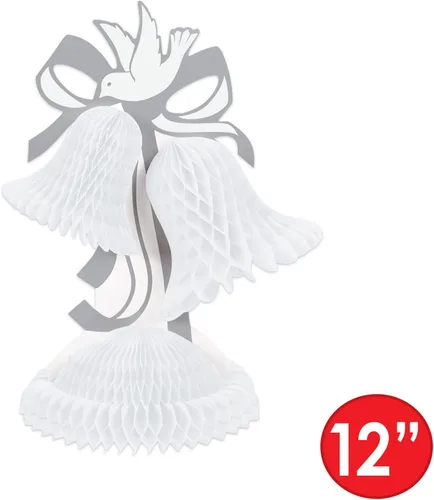 Vista 2 de Beistle Tissue Bell - Centro de mesa, 12 pulgadas, blanco/plateado