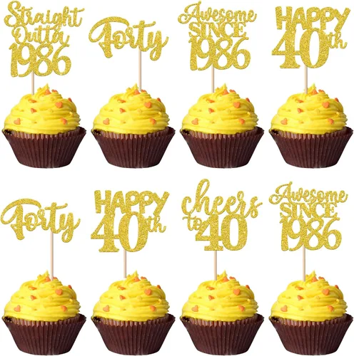 Vista 18 de Paquete de 30 adornos para cupcakes de 10º cumpleaños con purpurina recta hacia fuera de 2016, Happy 10th Ten Awesome Since 2016, 10 fabulosas Negro
