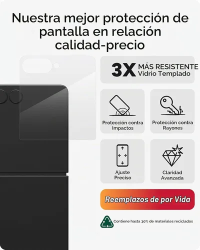 Vista 2 de ZAGG Glass+ - Protector de pantalla para Samsung Galaxy Z Flip7 (solo pantalla frontal), 3 veces más fuerte, resistente a los arañazos, resistente a
