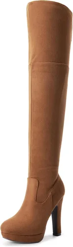 Vista 14 de DREAM PAIRS Botas altas para mujer, con plataforma, negras, tacón alto robusto, por encima de la rodilla Negro