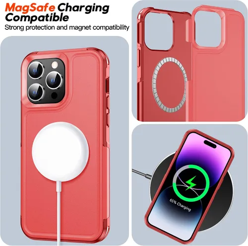 Vista 3 de MOZOTER Funda magnética para iPhone 14 Pro Max, [compatible con Magsafe] [2 protectores de pantalla de vidrio + 2 protectores de lente de cámara]