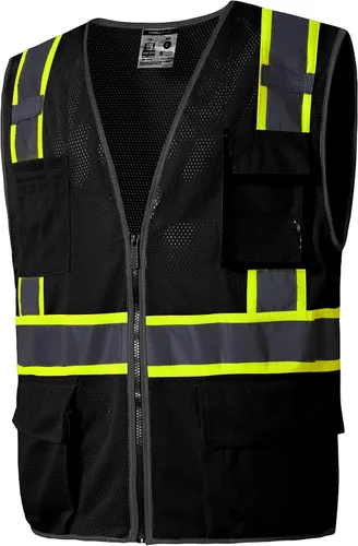 Vista 4 de SKSAFETY Chaleco de seguridad de nivel profesional de 12 bolsillos, chaleco de alta visibilidad Clase 2, ANSI/ISEA