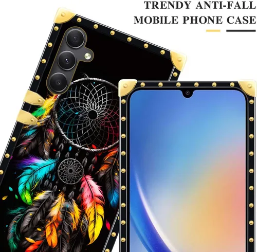 Vista 3 de DAIZAG Funda compatible con Samsung Galaxy A14 5G, funda protectora de TPU suave dorada a prueba de golpes para regalo, atrapasueños de plumas