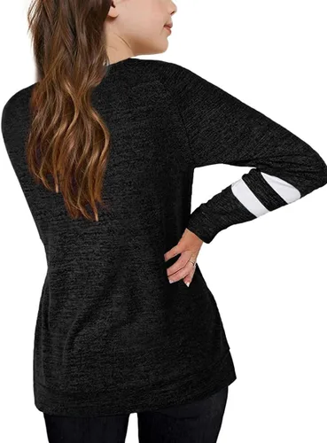 Vista 2 de Apbondy Camisetas casuales de manga larga con cuello redondo y rayas sueltas para niñas