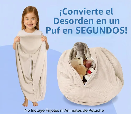 Vista 3 de Funda para silla de almacenamiento de puf de animales de peluche (sin relleno), suave, lavable, rellenable, extraíble, organizador de felpa de alta