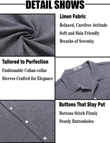 Vista 5 de COOFANDY Men's Linen Short Sleeve Button Down Shirt Casual Cuban Collar Summer Beach Shirts Vacation Essentials