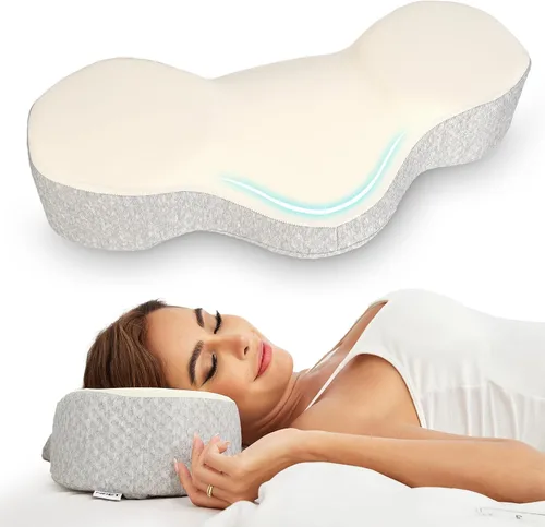 Vista 4 de Almohada cervical ergonómica para aliviar el dolor de cuello, almohada de espuma viscoelástica contorneada para dormir de lado, espalda y estómago