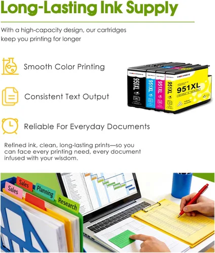 Vista 4 de 950XL 951XL - Cartuchos de tinta compatibles con cartuchos de tinta HP 950XL y 951XL, paquete combinado de repuesto para impresora Office Jet Pro