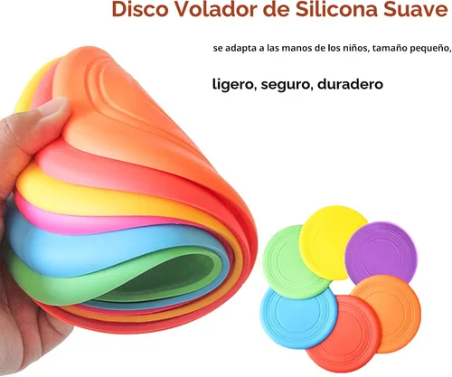 Vista 4 de Juguete de disco volador para niños, juego de césped, para jardín de infantes, juguete de silicona suave, colorido, paquete de 6 unidades a granel