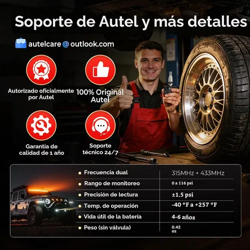Vista 9 de Autel Sensor TPMS 1-Sensor, MX-Sensor 315+433MHz válvula metálica