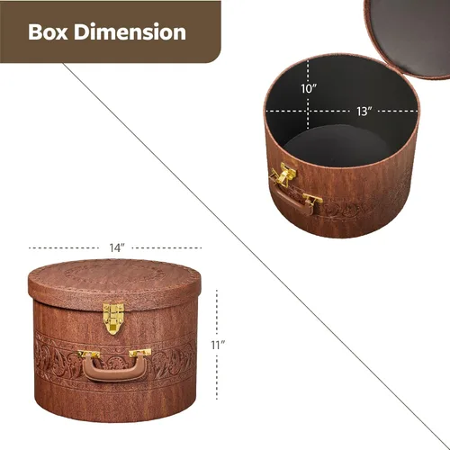 Vista 5 de Creative Scents Caja grande para sombreros para hombres y mujeres, contenedor redondo para sombreros, fácil viaje, con tapa de bloqueo dorada y asa