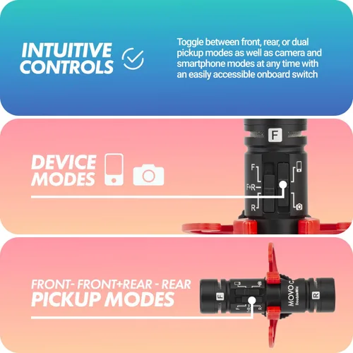 Vista 6 de Movo DoubleMic V2 Micrófono de escopeta de dos caras para vlogging de cámara - Micrófono externo de doble cápsula para iPhone, Android, teléfonos