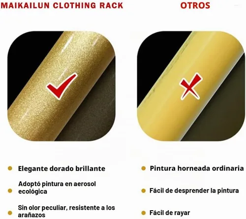 Vista 3 de Perchero de ropa dorado, perchero industrial para colgar ropa con estantes dobles independiente, multifuncional, resistente, perchero de metal móvil