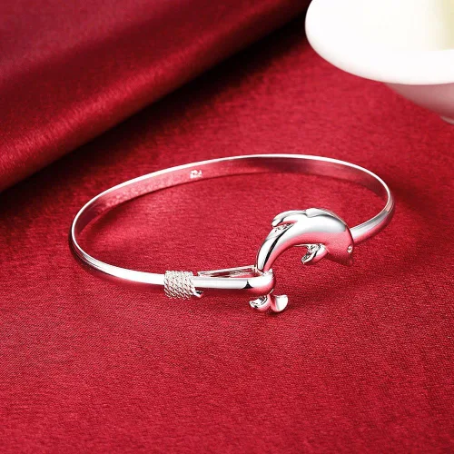 Vista 6 de Cutesmile Joyas de moda 925 de plata esterlina lindo delfín pulseras para mujer, Plata