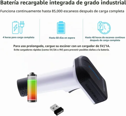 Vista 5 de ScanAvenger Escáner de Código de Barras Bluetooth Inalámbrico Portátil 1D&2D con Soporte Bluetooth: Escáner de Mano 3-en-1, Inalámbrico, Pistola
