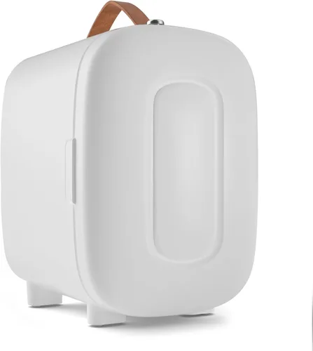 Vista 10 de Mini refrigerador para dormitorio, refrigerador de 4 litros/6 latas para el cuidado de la piel con espejo LED y asa de transporte de cuero